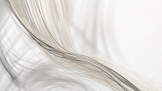 Pale silk and graphite fringe moving gently around a fine bronze filament