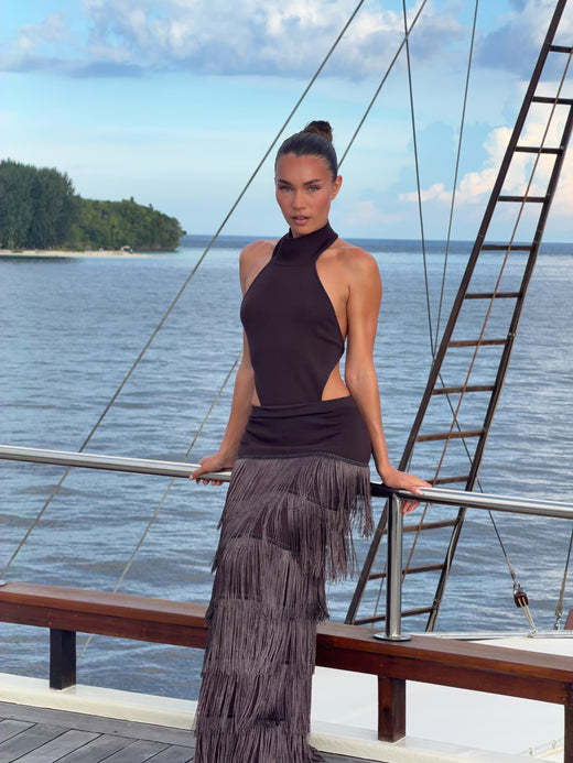 Halter Fringe Maxi Dress